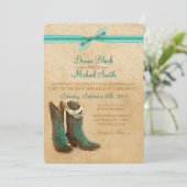 Cowboy Boots en Lace Wedding Invitation Kaart (Staand voorkant)