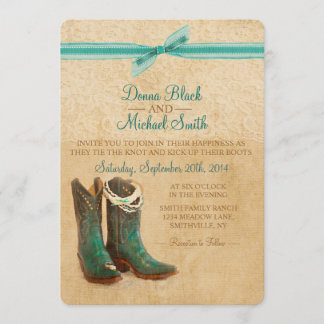 Cowboy Boots en Lace Wedding Invitation Kaart