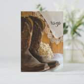 Cowboy Boots en Lace Western Wedding RSVP Kaart (Staand voorkant)