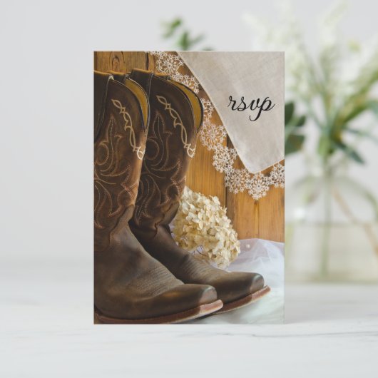 Cowboy Boots en Lace Western Wedding RSVP Kaart (Staand voorkant)