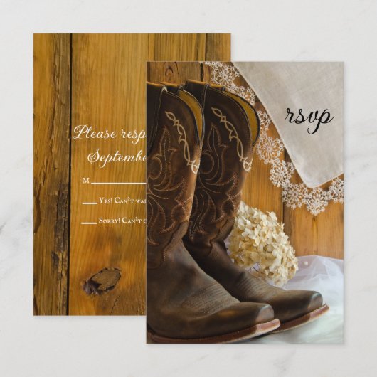 Cowboy Boots en Lace Western Wedding RSVP Kaart (Voorkant / Achterkant)