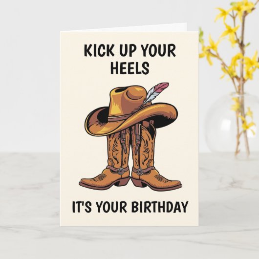 Cowboy Boots en Pet Birthday Kaart (Gele Bloem)