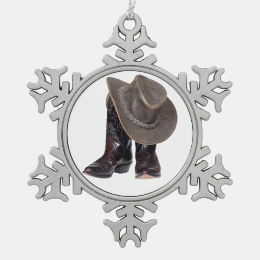 Cowboy Boots en Pet Tin Sneeuwvlok Ornament (Voorkant)
