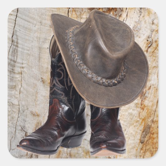 Cowboy Boots en Pet Vierkante Sticker (Voorkant)