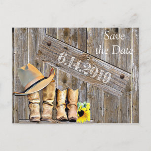 Cowboy Boots en Sunflower Save the DateWedding Briefkaart