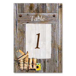 Cowboy Boots en Sunflower Table Number Wedding Kaart