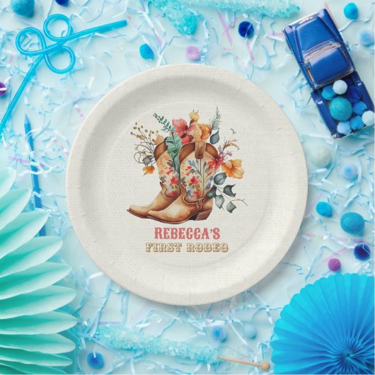 Cowboy Boots First Rodeo Birthday Paper Borden Papieren Bordje (Feest)