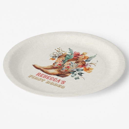 Cowboy Boots First Rodeo Birthday Paper Borden Papieren Bordje (Gekanteld)