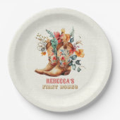 Cowboy Boots First Rodeo Birthday Paper Borden Papieren Bordje (Voorkant)