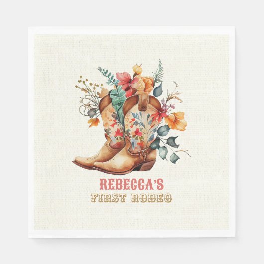 Cowboy Boots First Rodeo Birthday Paper Napkins Servet (Voorkant)