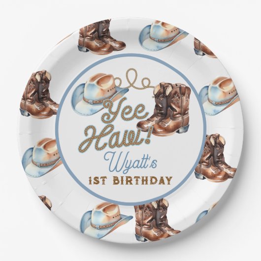 Cowboy Boots First Rodeo Birthday Papieren Bordje (Voorkant)