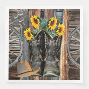 Cowboy Boots Flowers Cowboy Pet Wagon Wheels Servet