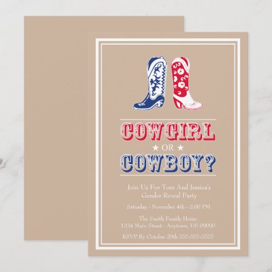 Cowboy Boots Gender onthult feestelijke uitnodigin Kaart (Voorkant / Achterkant)