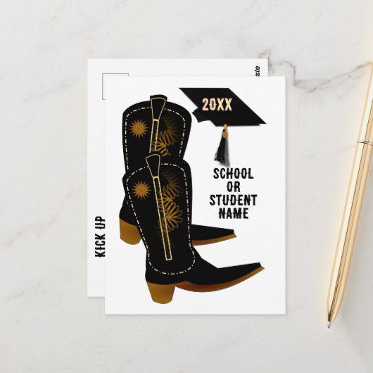  Cowboy Boots Graduation Briefkaart (Voorkant / Achterkant in situ)