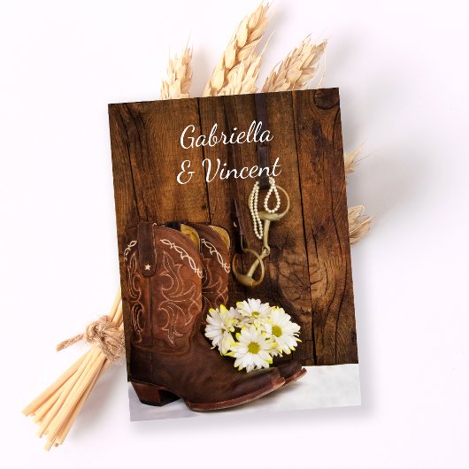 Cowboy Boots Horse Bit Country Weddenschap Notitiekaartje