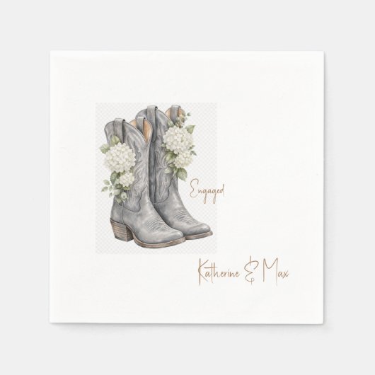 Cowboy Boots Hydrangea Verloving Feest Servet (Voorkant)