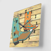 Cowboy Boots in Oranje en blauw Vierkante Klok (Hoek)