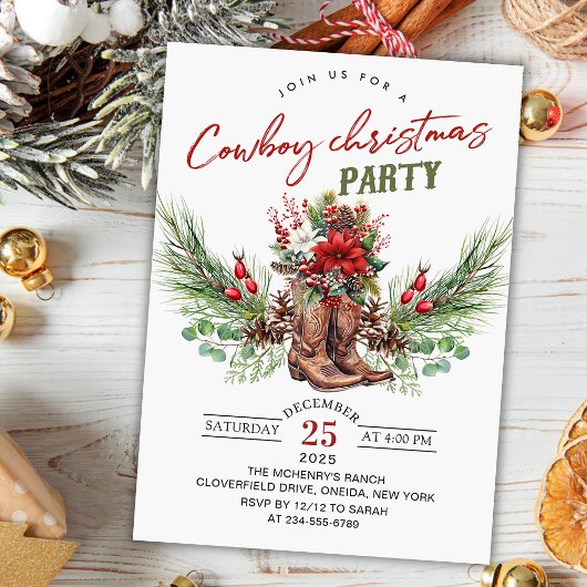 Cowboy Boots Kerstmis Rustieke Party Uitnodiging