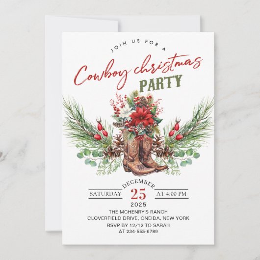 Cowboy Boots Kerstmis Rustieke Party Uitnodiging (Voorkant)