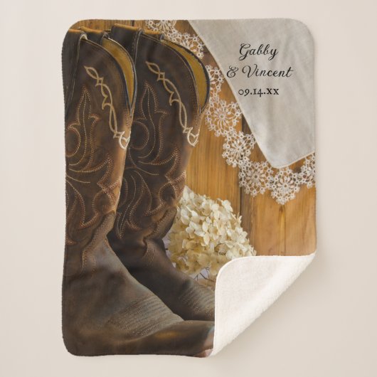 Cowboy Boots Lace Country Barn Wedding Keepslag Sherpa Deken (Voorkant)
