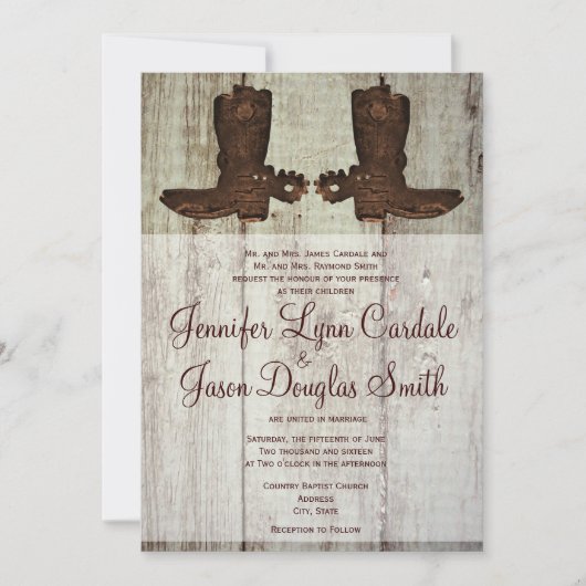 Cowboy Boots Land Western Wedding Invitations Kaart (Voorkant)