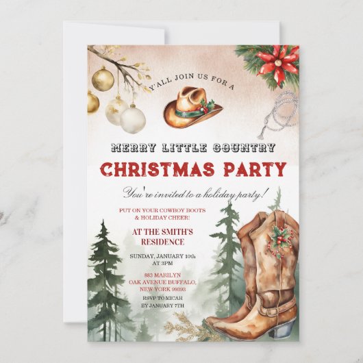 Cowboy Boots Merry Little Country Christmas Party Kaart (Voorkant)