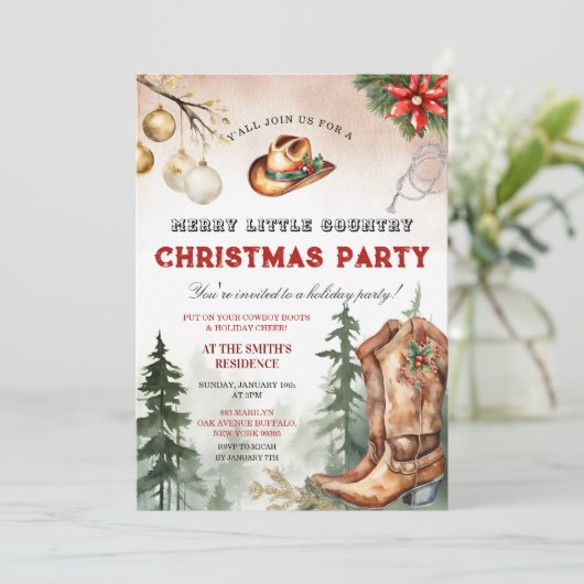 Cowboy Boots Merry Little Country Christmas Party Kaart (Staand voorkant)