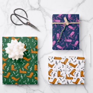 Cowboy Boots Muzieknoten Inpakpapier Vel