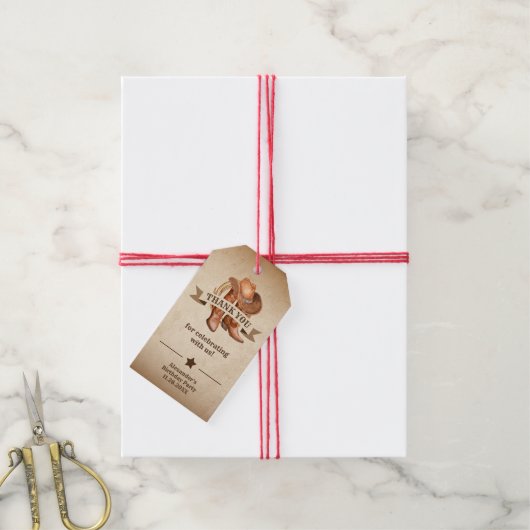 Cowboy Boots, Pet en Lasso Cadeaulabel (Met Touw)