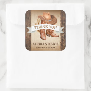 Cowboy Boots, Pet en Lasso Vierkante Sticker