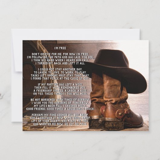 Cowboy Boots Pet Uitvaartmonument Kaart (Achterkant)