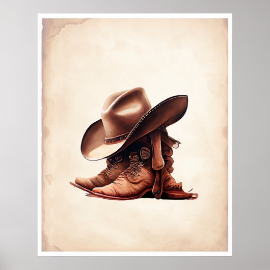 Cowboy Boots & Pet Waterverf Art Poster (Voorkant)