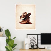 Cowboy Boots & Pet Waterverf Art Poster (Thuiskantoor)