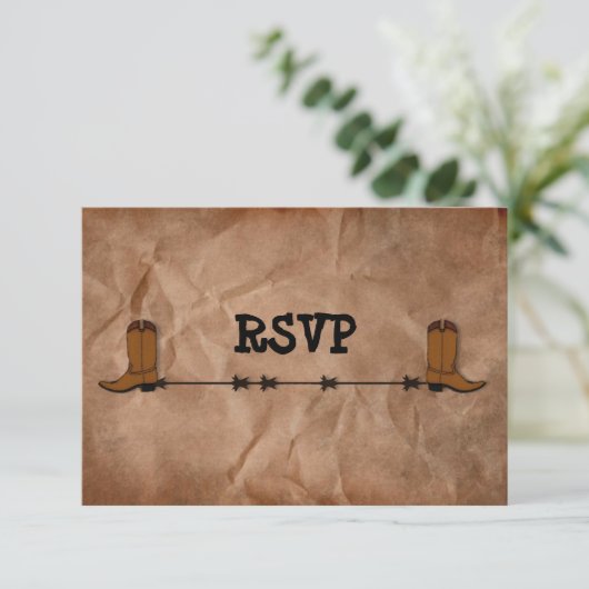 Cowboy Boots Receptie RSVP Kaart (Staand voorkant)
