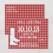 Cowboy Boots Red Checkered Gingham Aankondigingskaart (Voorkant / Achterkant)