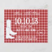 Cowboy Boots Red Checkered Gingham Aankondigingskaart (Voorkant)