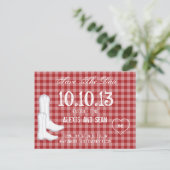 Cowboy Boots Red Checkered Gingham Aankondigingskaart (Staand voorkant)