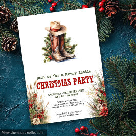 Cowboy Boots Red Green Christmas Invitation Kaart