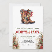 Cowboy Boots Red Green Christmas Invitation Kaart (Voorkant)