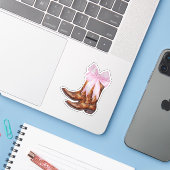 Cowboy Boots Roze Bow Sticker - Westerne Sticker (Laptop met iPhone)