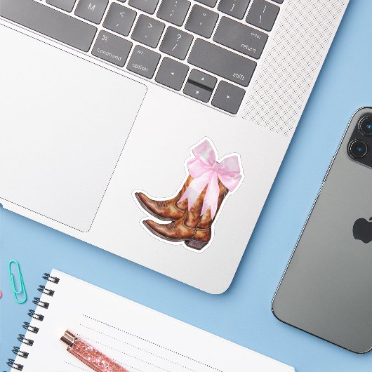 Cowboy Boots Roze Bow Sticker - Westerne Sticker (Laptop met iPhone)