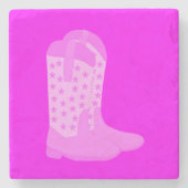 Cowboy Boots Roze Sterren Stenen Onderzetter (Voorkant)