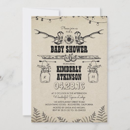 Cowboy Boots Rustic Country Baby shower Kaart (Voorkant)