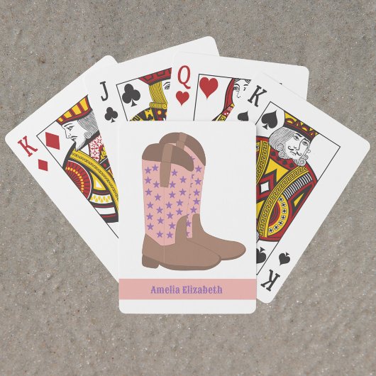 Cowboy Boots Stars Paarse Roze Bruin Personalisere Pokerkaarten