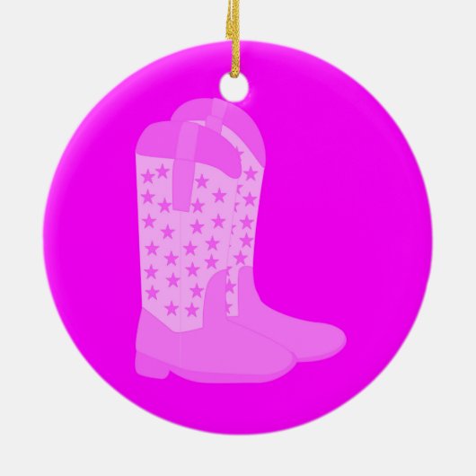 Cowboy Boots Stars Roze Keramisch Ornament (Achterkant)