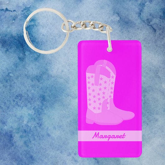 Cowboy Boots Stars Roze Personaliseren Sleutelhanger