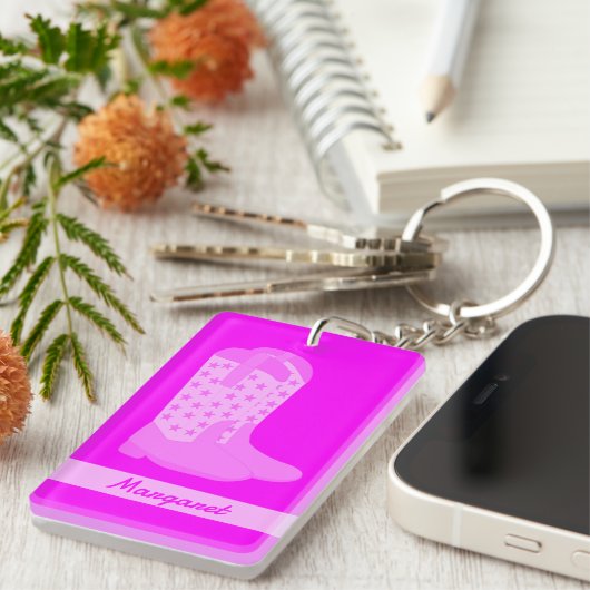 Cowboy Boots Stars Roze Personaliseren Sleutelhanger (Voorkant Rechts)