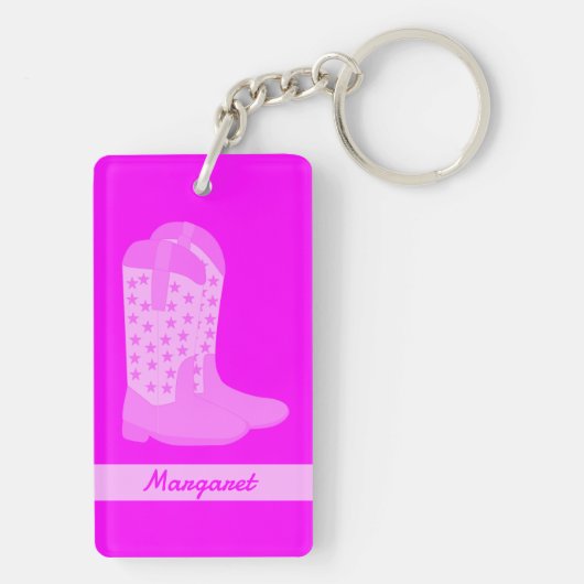Cowboy Boots Stars Roze Personaliseren Sleutelhanger (achterkant)