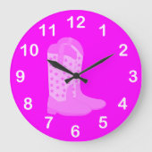 Cowboy Boots Stars Roze witte nummers Grote Klok (Voorkant)