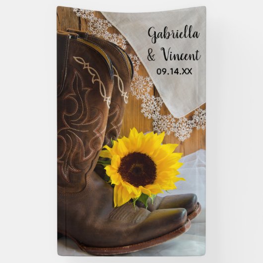 Cowboy Boots, Sunflower and Lace Western Wedding Spandoek (Verticaal)